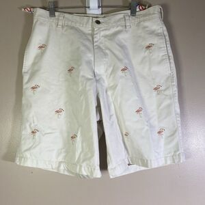 TravelSmith White Shorts Flamingo Men's Cotton Mens Size 34 Embroidered